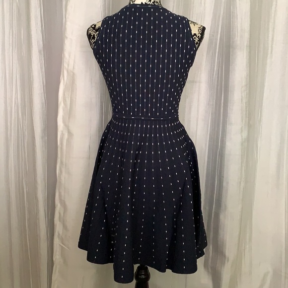 MILLY - Navy Vertical Dot Flare Dress - Picture 3 of 4